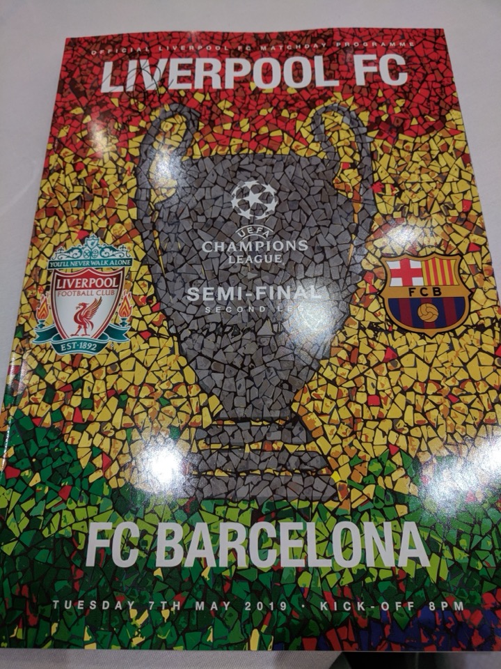 The program from the game where Liverpool beat Barcelona.